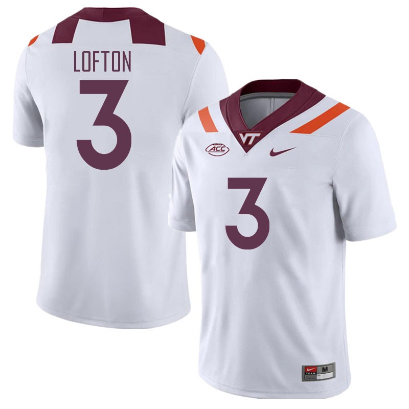 Men #3 Da'Wain Lofton Virginia Tech Hokies College Football Jerseys Stitched Sale-White
